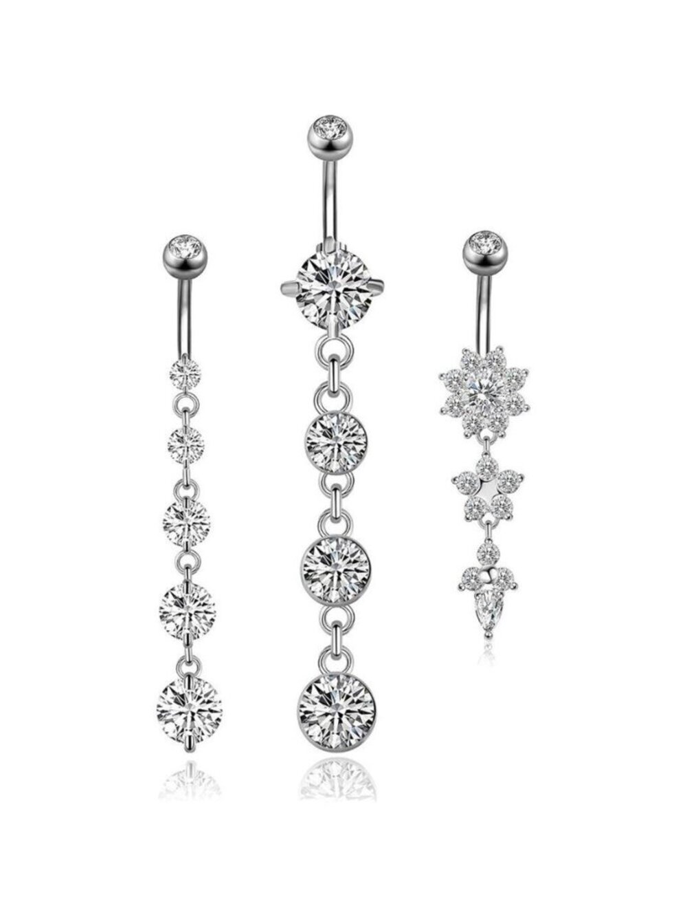 14G Dangle Belly Button Rings Set - 316L Stainless Steel and CZ Inclusions
